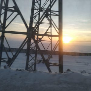 Sonnenuntergang über dem Stausee vom Ob